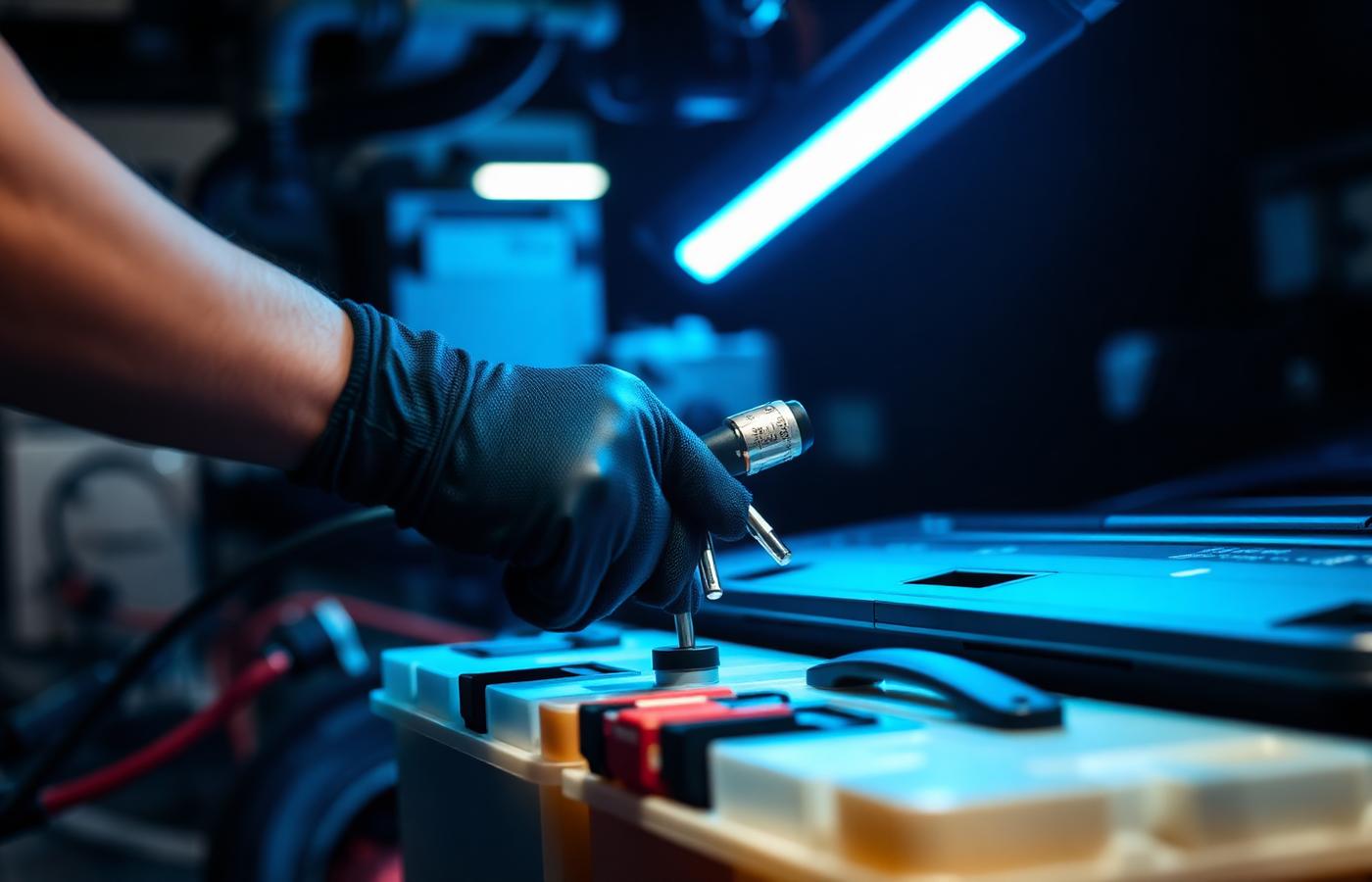 Technician servicing an electric vehicle battery system
